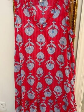 J. Crew Coral Floral and Stripe Block Print Sleeveless Ruffled Dress